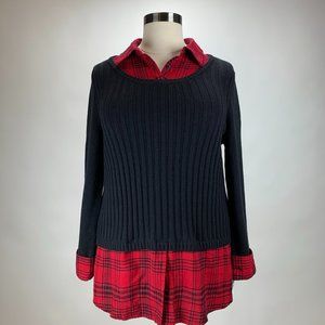 Collared Sweater Black / Red Black Plaid 1X